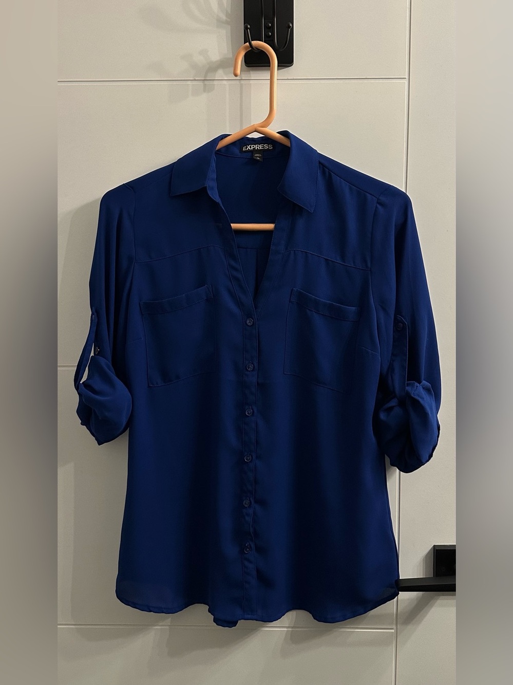 Express Portofino Shirt Deep Royal Blue Size Small Roll Sleeves
